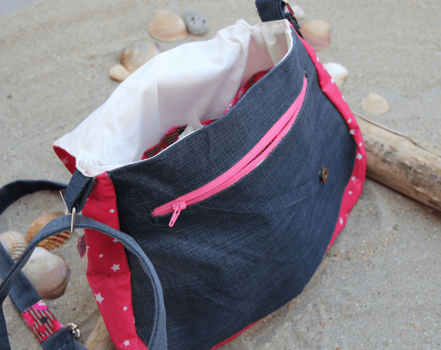 Sac original en jean et tissu toile cirée rose