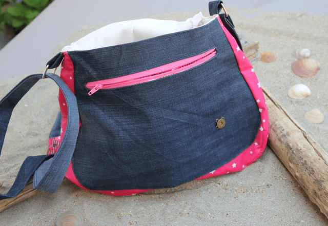 Sac original en jean et tissu toile cirée rose